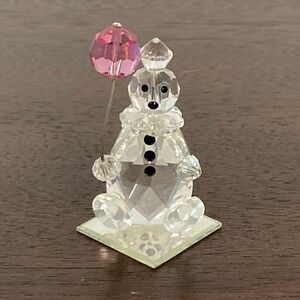 Vtg Crystal Multicolored Clown with Pink Balloon 2.25" Figurine Mirrored Stand